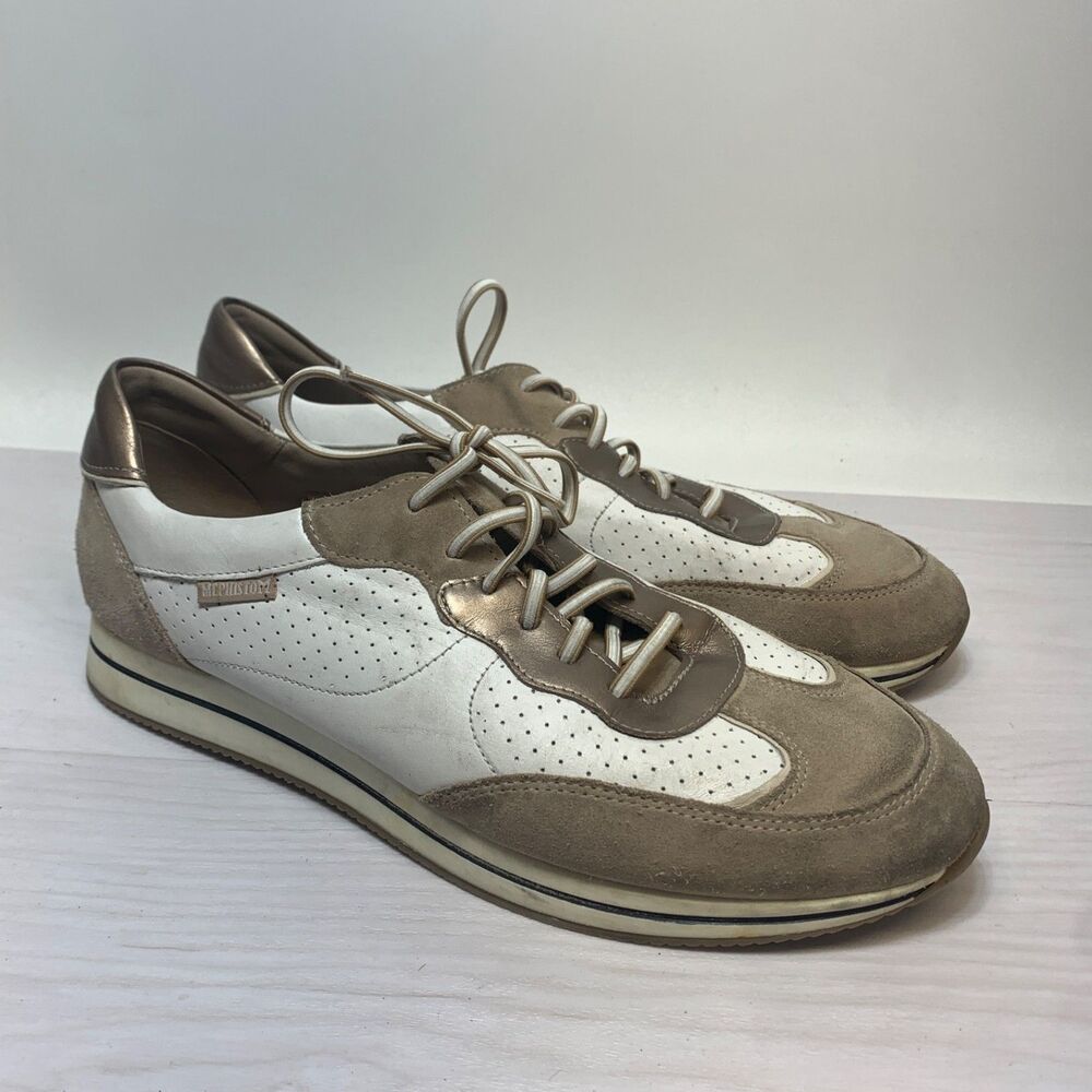 LAURENA LMSP60 WOMENS SHOE 11 M EURO 8.5 WHITE & TAN LEATHER SNEAKER BY MEPHISTO